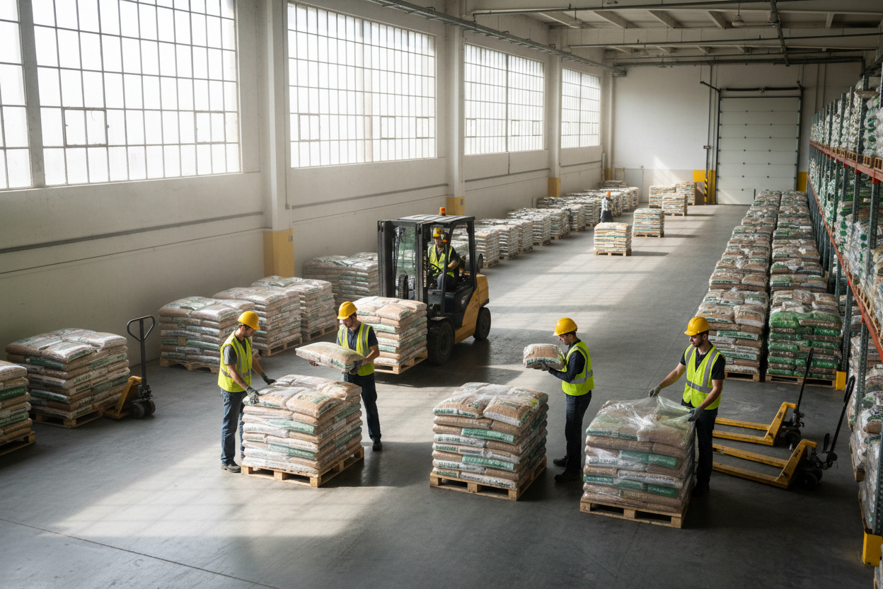 magain en chargement de pellts 