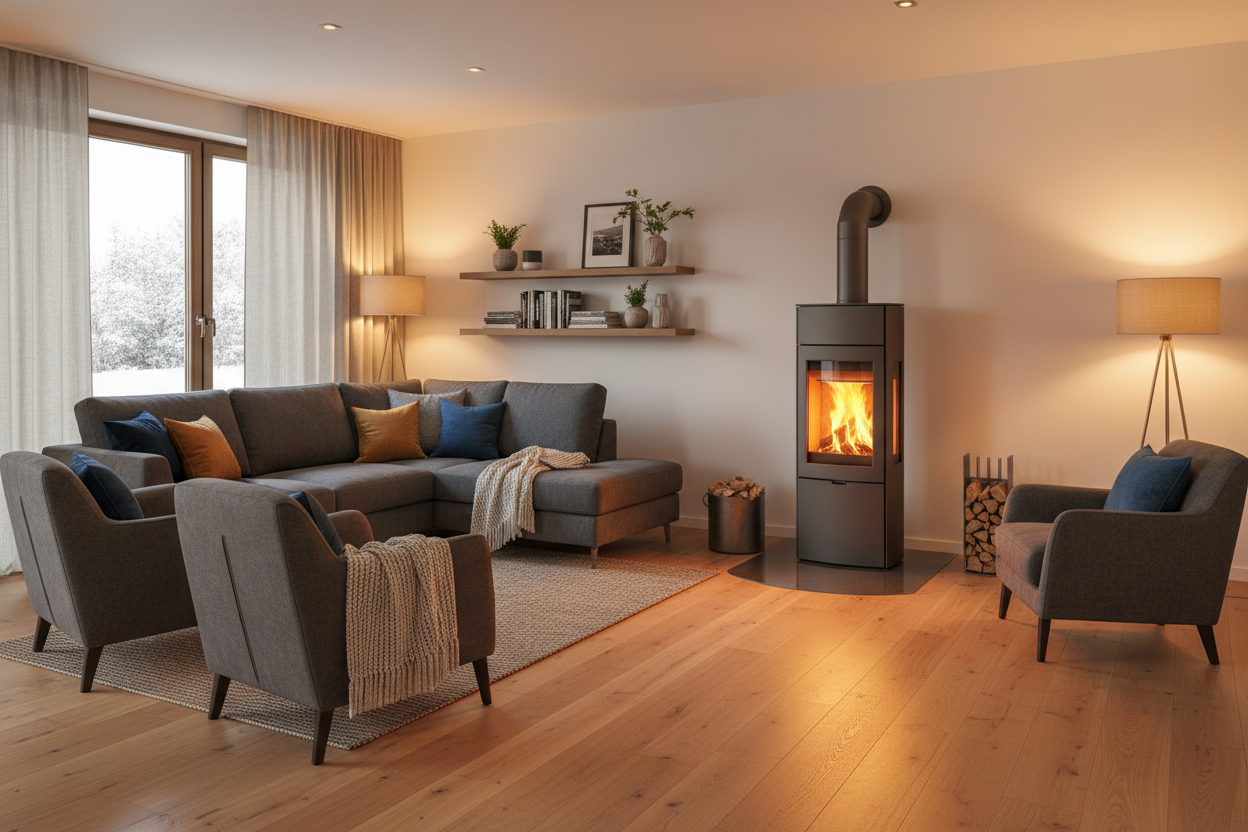 un salon en hauffage pellets